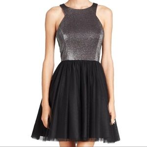 Aqua Black Metallic Party Dress